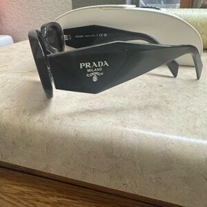Prada Milano Men's Black Sunglasses with White Logo Detail